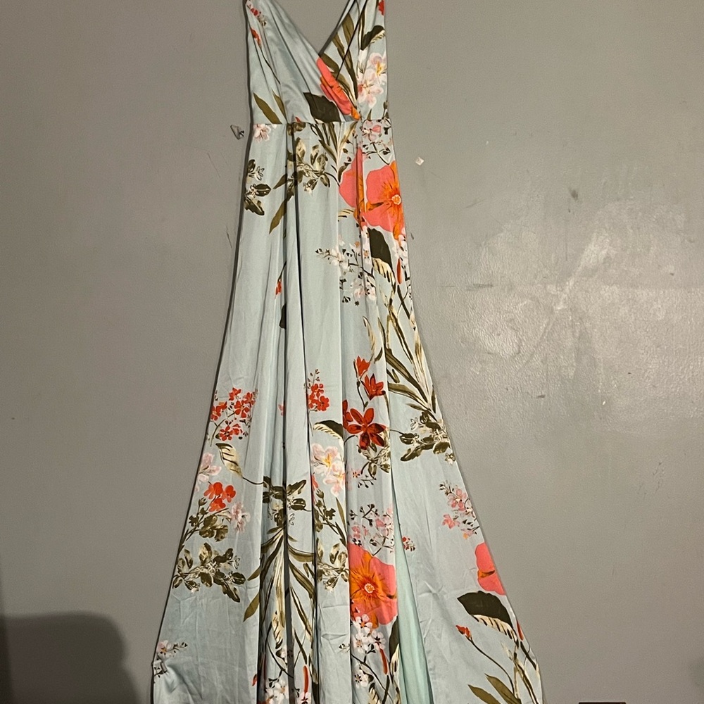Lulu's Mint Maxi Dress with Coral Floral Print - Picture 5 of 6